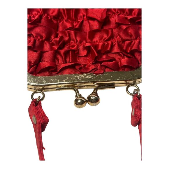 Red Ruffled Satiny Mini Purse Handbag 4”x4” Prom Party Holiday Polyester - Picture 8 of 12